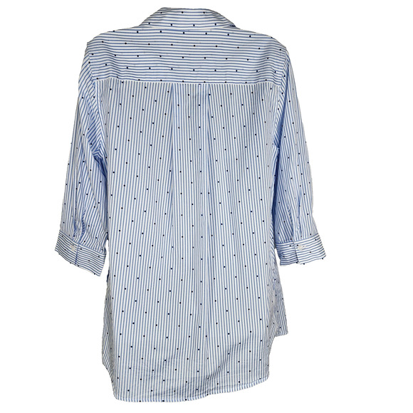 Chico's Womens Easy Cotton Pocket Tunic Dot Stripe 3/4 Sleeve Blue 4/6 No Iron - Picture 2 of 10